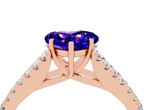 Rose gold Heart Cut Tanzanite Split Shank Pavé Engagement Ring with Four-Prong Setting_16