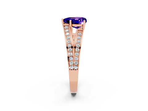 Rose gold Heart Cut Tanzanite Split Shank Ring with Pavé Band and Four-Prong Setting_2