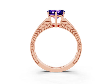 Rose gold Heart Cut Tanzanite Split Shank Ring with Pavé Band and Four-Prong Setting_3