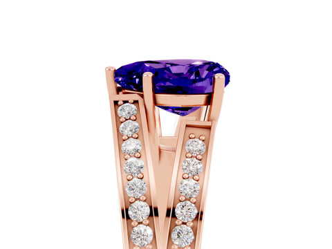 Rose gold Heart Cut Tanzanite Split Shank Ring with Pavé Band and Four-Prong Setting_5