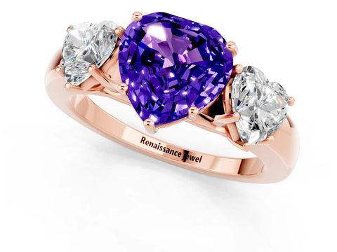 Rose gold Heart Cut Tanzanite Three-Stone Ring with Four-Prong Setting and Classic Band_1