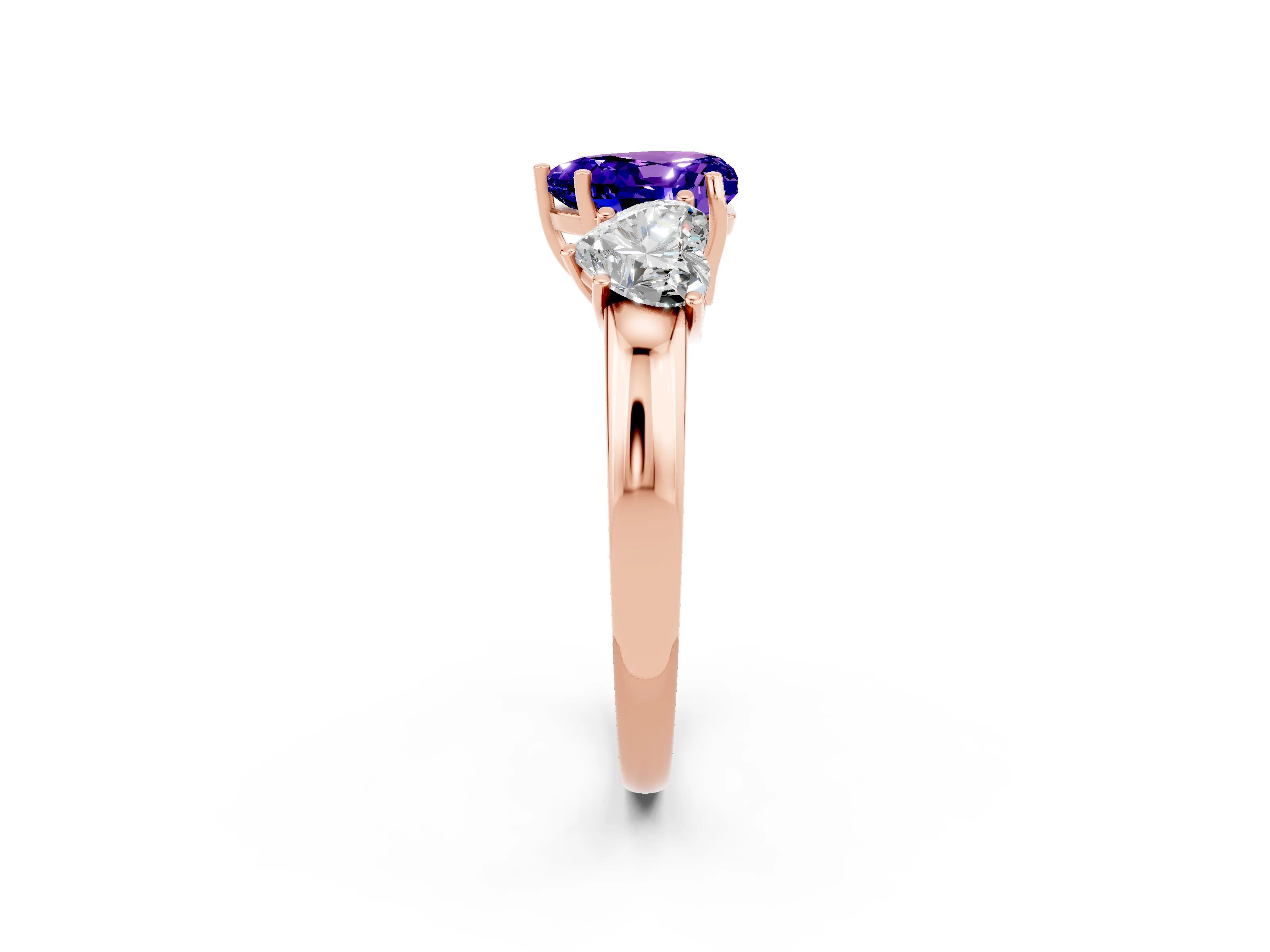 Rose gold Heart Cut Tanzanite Three-Stone Ring with Four-Prong Setting and Classic Band_2