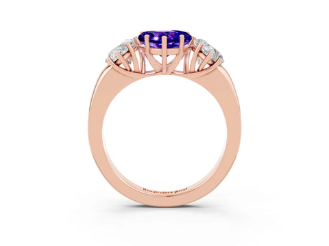 Rose gold Heart Cut Tanzanite Three-Stone Ring with Four-Prong Setting and Classic Band_3