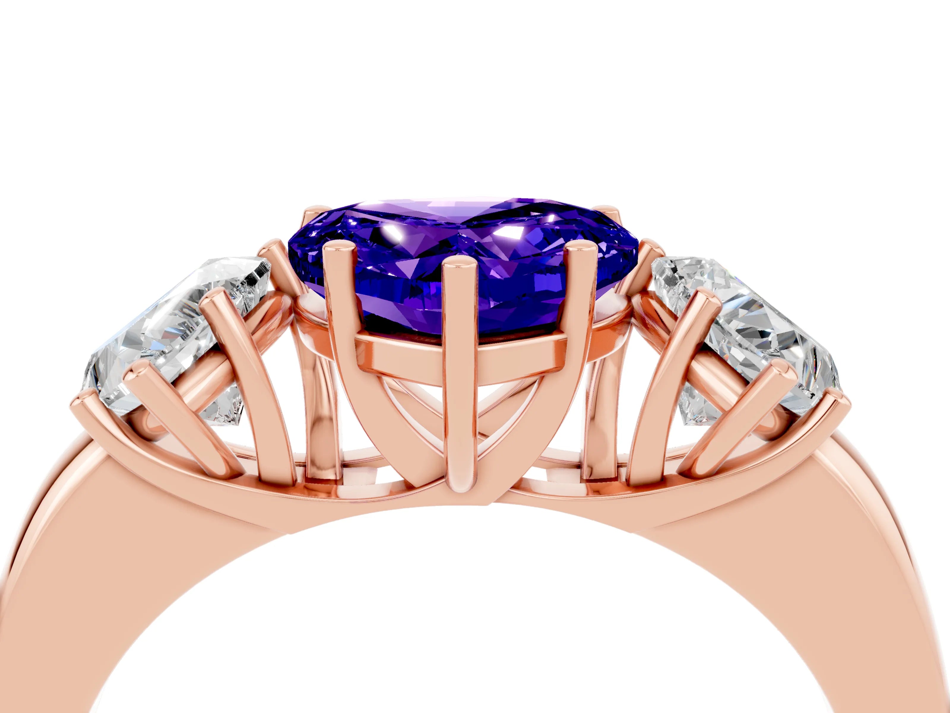 Rose gold Heart Cut Tanzanite Three-Stone Ring with Four-Prong Setting and Classic Band_4