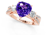 Rose gold Heart Cut Tanzanite Three-Stone Ring with Pavé Split Shank and Four-Prong Setting_1