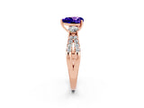 Rose gold Heart Cut Tanzanite Three-Stone Ring with Pavé Split Shank and Four-Prong Setting_2