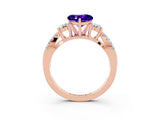 Rose gold Heart Cut Tanzanite Three-Stone Ring with Pavé Split Shank and Four-Prong Setting_3