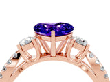 Rose gold Heart Cut Tanzanite Three-Stone Ring with Pavé Split Shank and Four-Prong Setting_4