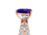Rose gold Heart Cut Tanzanite Three-Stone Ring with Pavé Split Shank and Four-Prong Setting_5