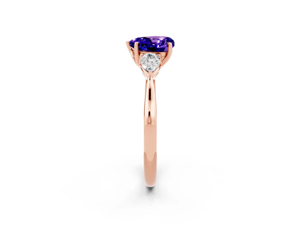 Rose gold Heart Cut Tanzanite Three-Stone Ring with Pear  Side Stones and Prong Setting