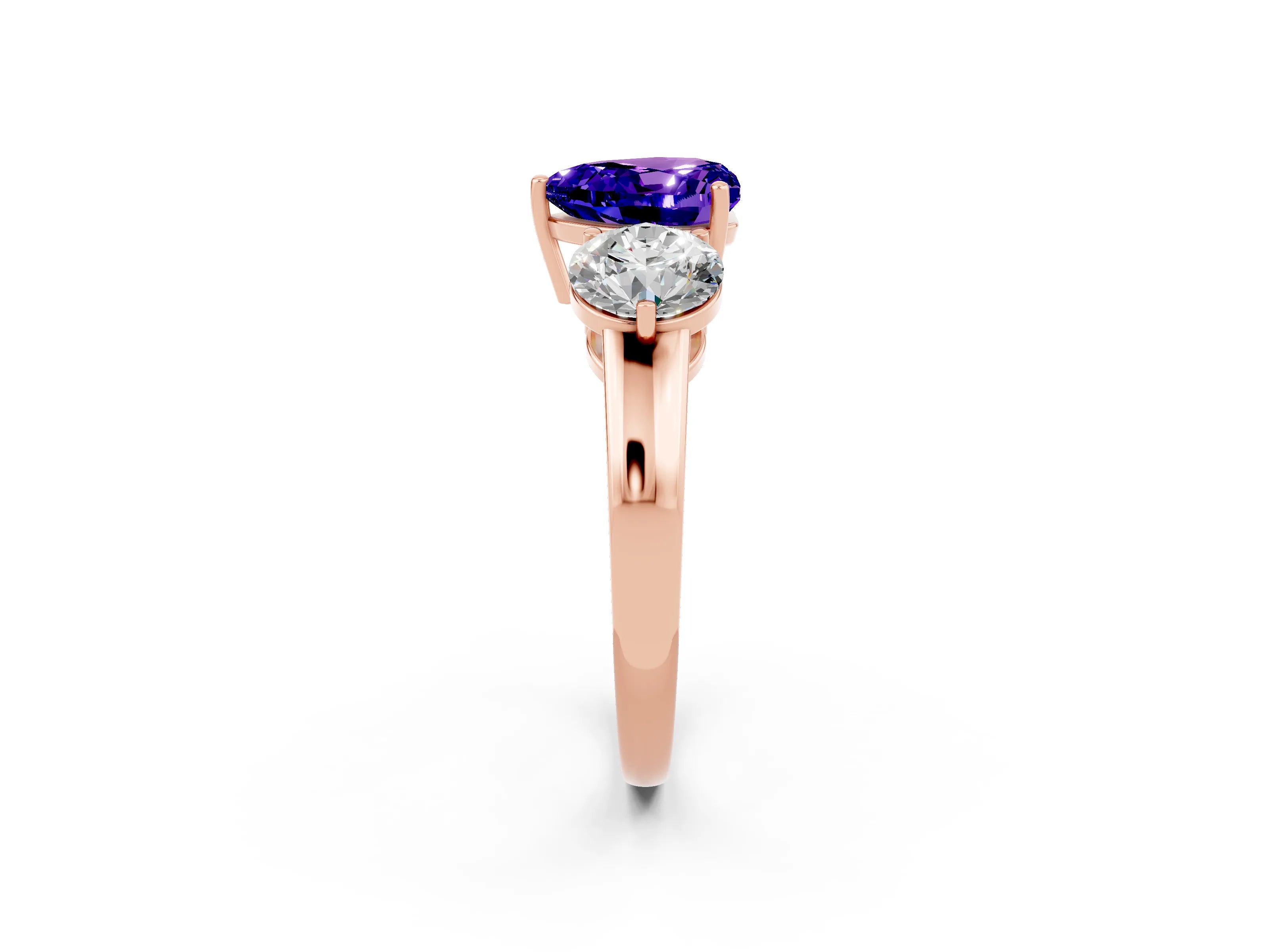 Rose gold Heart Cut Tanzanite Three-Stone Ring with Prong Setting and Classic Band_2