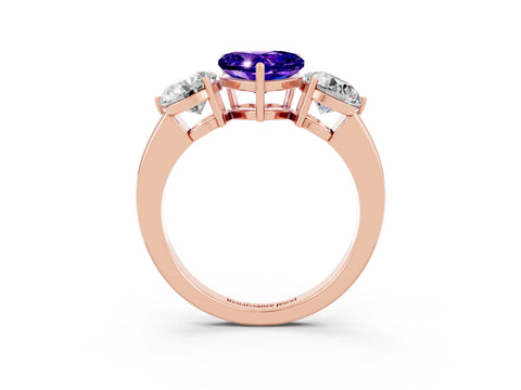 Rose gold Heart Cut Tanzanite Three-Stone Ring with Prong Setting and Classic Band_3