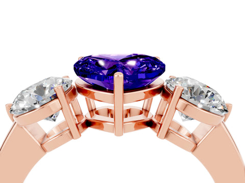 Rose gold Heart Cut Tanzanite Three-Stone Ring with Prong Setting and Classic Band_4