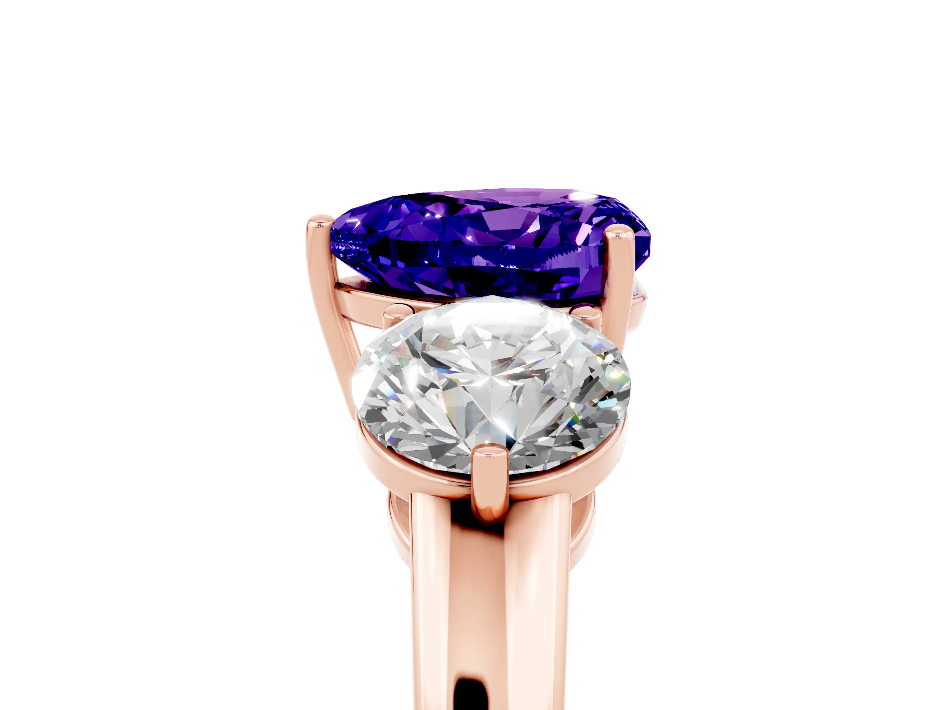 Rose gold Heart Cut Tanzanite Three-Stone Ring with Prong Setting and Classic Band_5