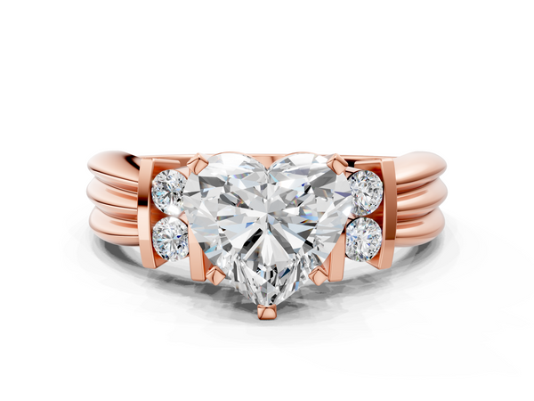Rose gold Heart Cut Three-Stone Channel Set Ring with Bar Prongs