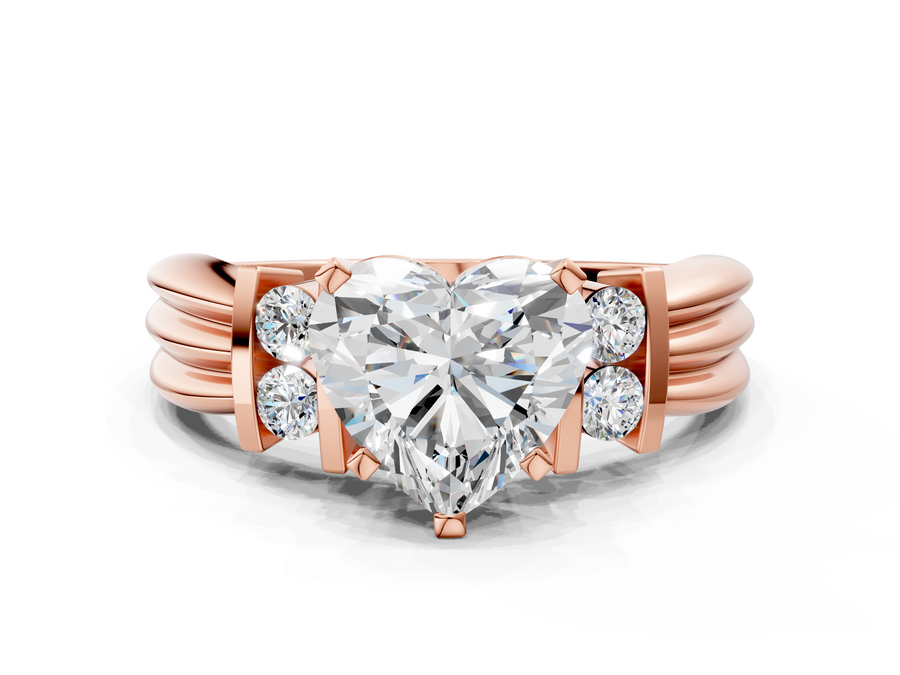 Rose gold Heart Cut Three-Stone Channel Set Ring with Bar Prongs