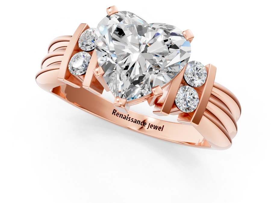 Rose gold Heart Cut Three-Stone Channel Set Ring with Bar Prongs
