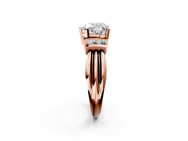Rose gold Heart Cut Three-Stone Channel Set Ring with Bar Prongs