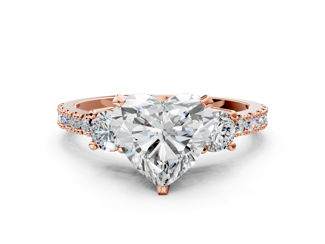 Rose gold Heart Cut Three-Stone Diamond Pavé Band with Prong Setting_23