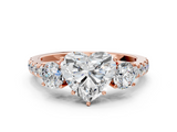 Rose gold Heart Cut Three-Stone Diamond Pave Band with Prong Setting_85