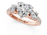 Rose gold Heart Cut Three-Stone Diamond Pave Band with Prong Setting_86