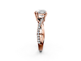 Rose gold Heart Cut Twist Band Solitaire Diamond Ring with Pavé Setting_17