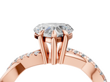 Rose gold Heart Cut Twist Band Solitaire Diamond Ring with Pavé Setting_19