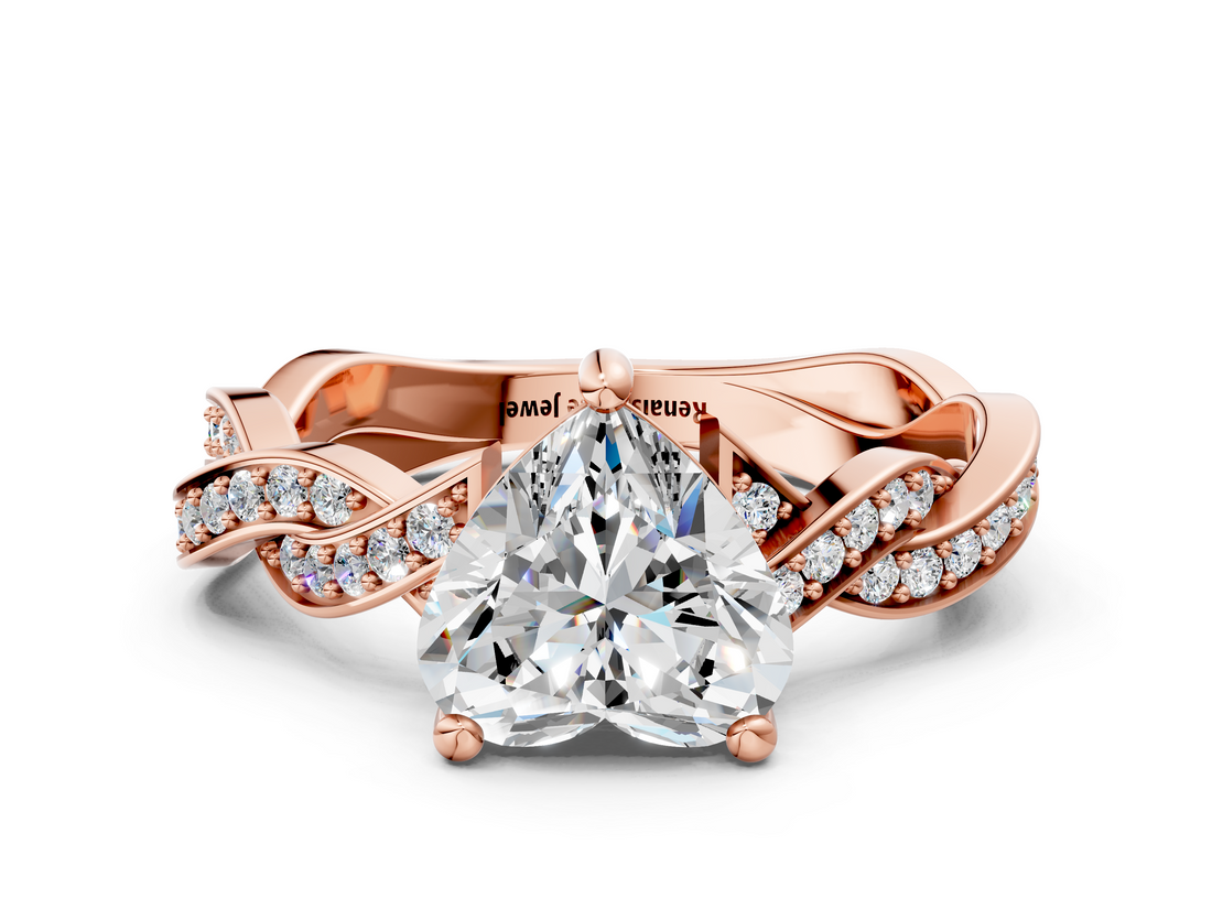 Rose gold Heart Cut Twisted Pavé Band Solitaire Ring with Four-Prong Setting_89
