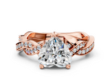 Rose gold Heart Cut Twisted Pavé Band Solitaire Ring with Four-Prong Setting_89