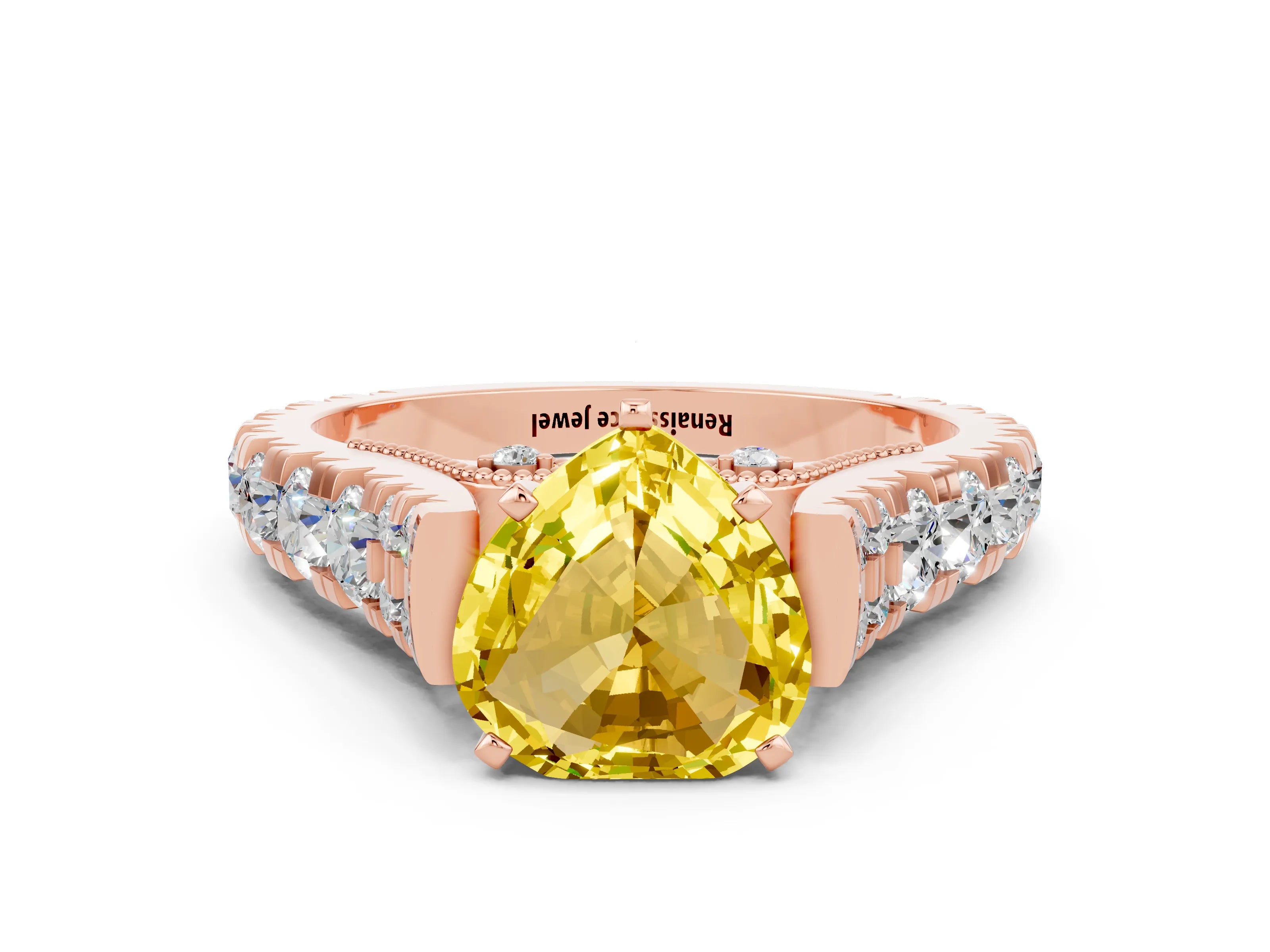 Rose gold Heart Cut Yellow Sapphire Classic Solitaire Ring with Pavé Band and Four-Prong Setting_12