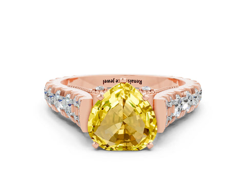 Rose gold Heart Cut Yellow Sapphire Classic Solitaire Ring with Pavé Band and Four-Prong Setting_12