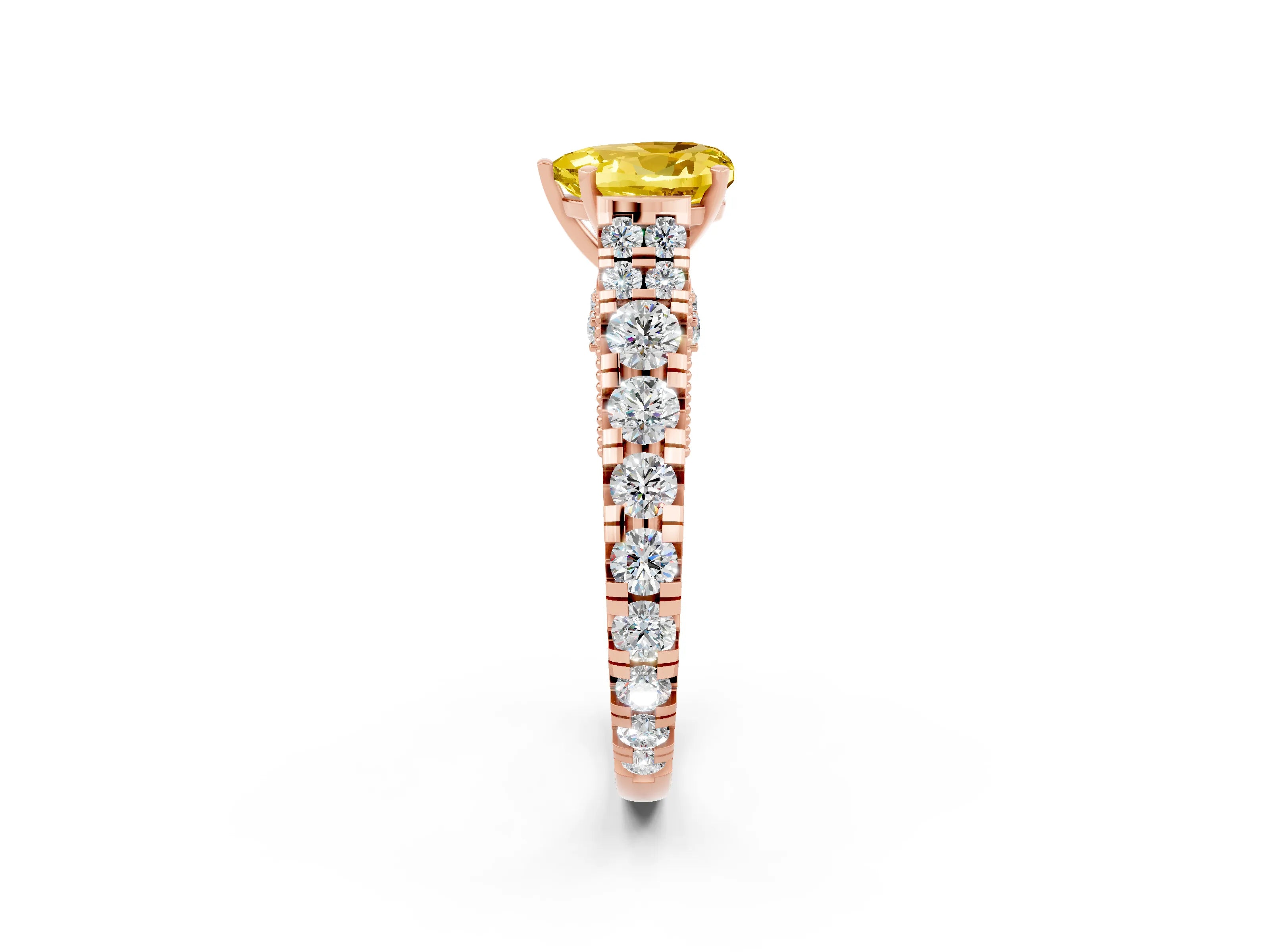 Rose gold Heart Cut Yellow Sapphire Classic Solitaire Ring with Pavé Band and Four-Prong Setting_14