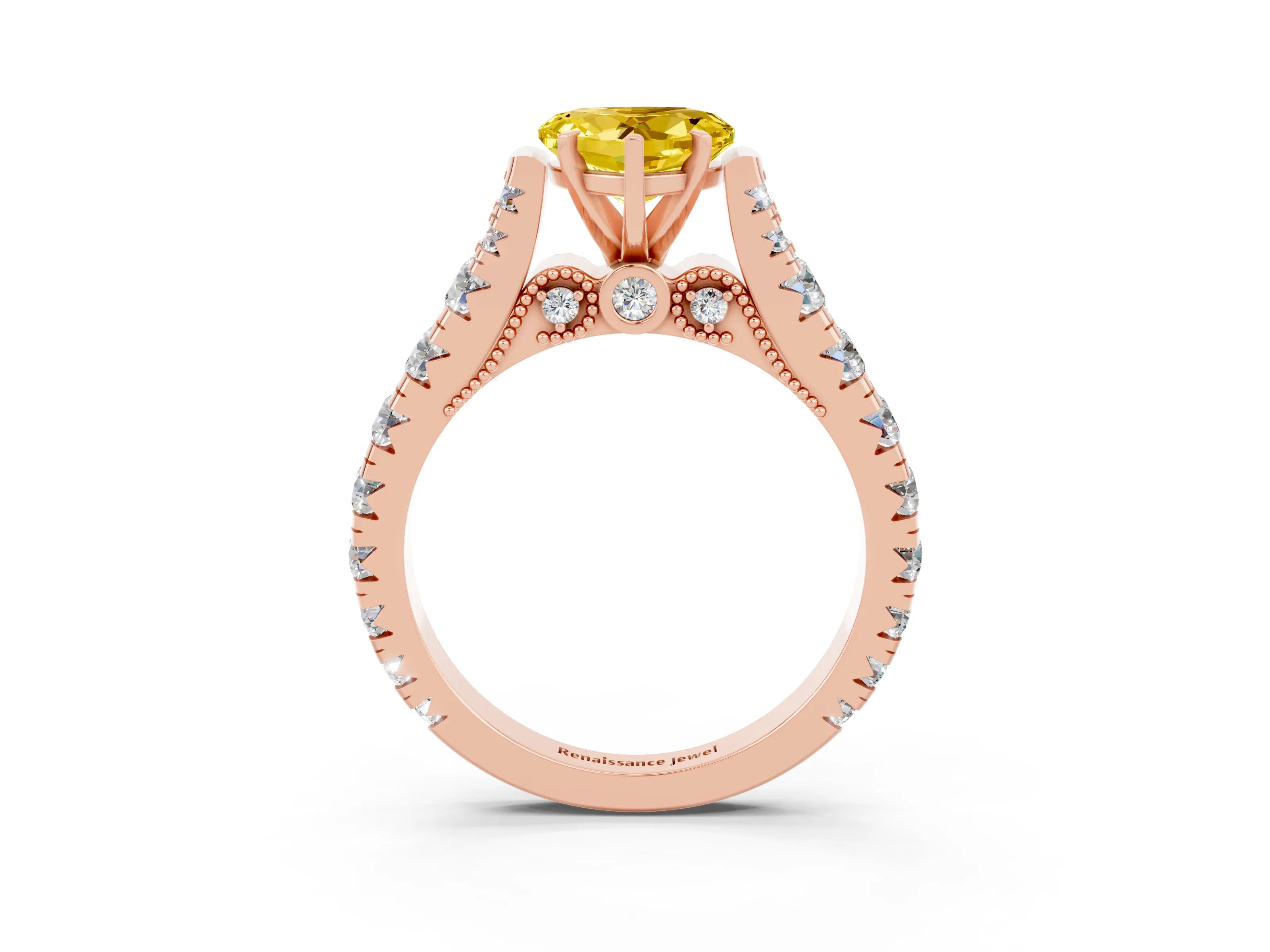 Rose gold Heart Cut Yellow Sapphire Classic Solitaire Ring with Pavé Band and Four-Prong Setting_15