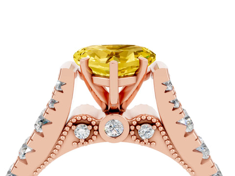 Rose gold Heart Cut Yellow Sapphire Classic Solitaire Ring with Pavé Band and Four-Prong Setting_16