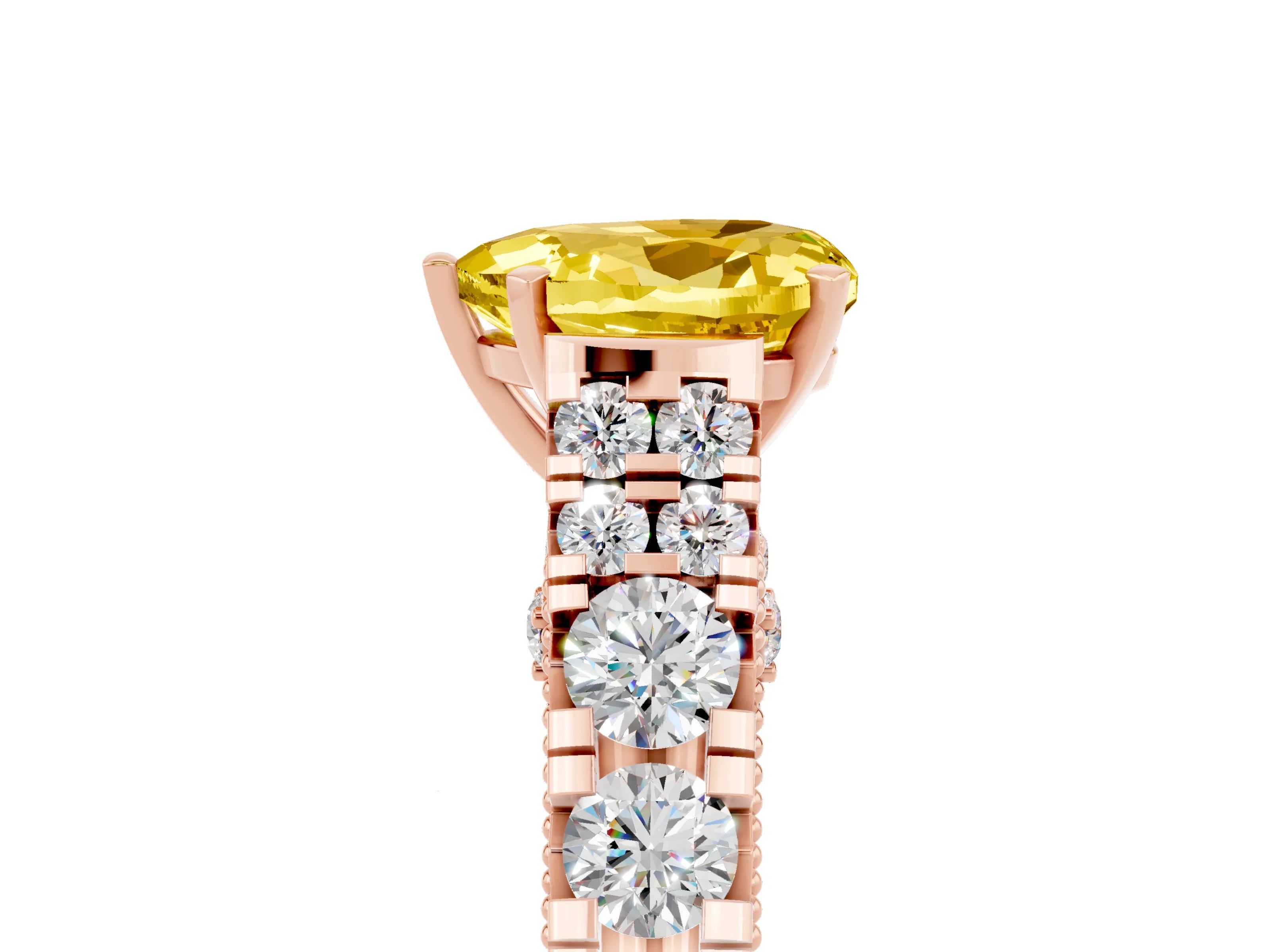 Rose gold Heart Cut Yellow Sapphire Classic Solitaire Ring with Pavé Band and Four-Prong Setting_17