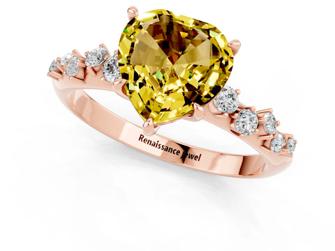 Rose gold Heart Cut Yellow Sapphire Cluster Side Stone Solitaire Ring with Prong Setting_49