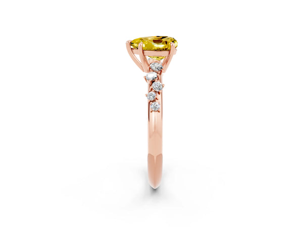 Rose gold Heart Cut Yellow Sapphire Cluster Side Stone Solitaire Ring with Prong Setting