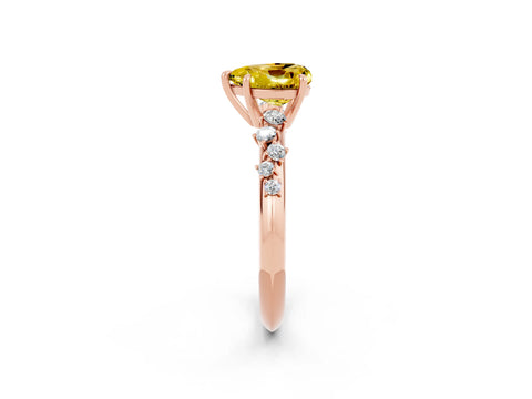 Rose gold Heart Cut Yellow Sapphire Cluster Side Stone Solitaire Ring with Prong Setting_50
