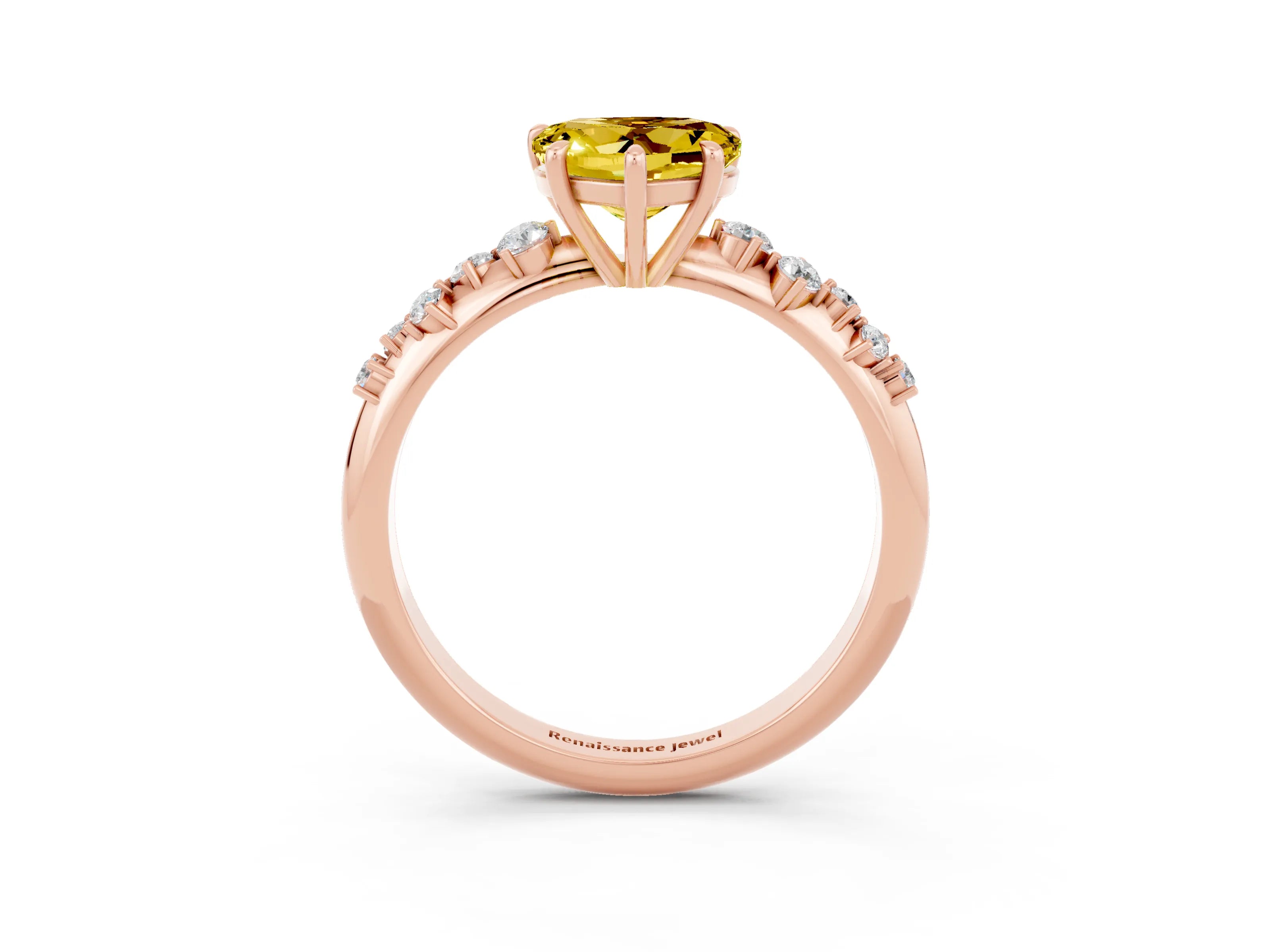 Rose gold Heart Cut Yellow Sapphire Cluster Side Stone Solitaire Ring with Prong Setting_51