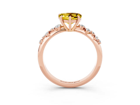 Rose gold Heart Cut Yellow Sapphire Cluster Side Stone Solitaire Ring with Prong Setting_51