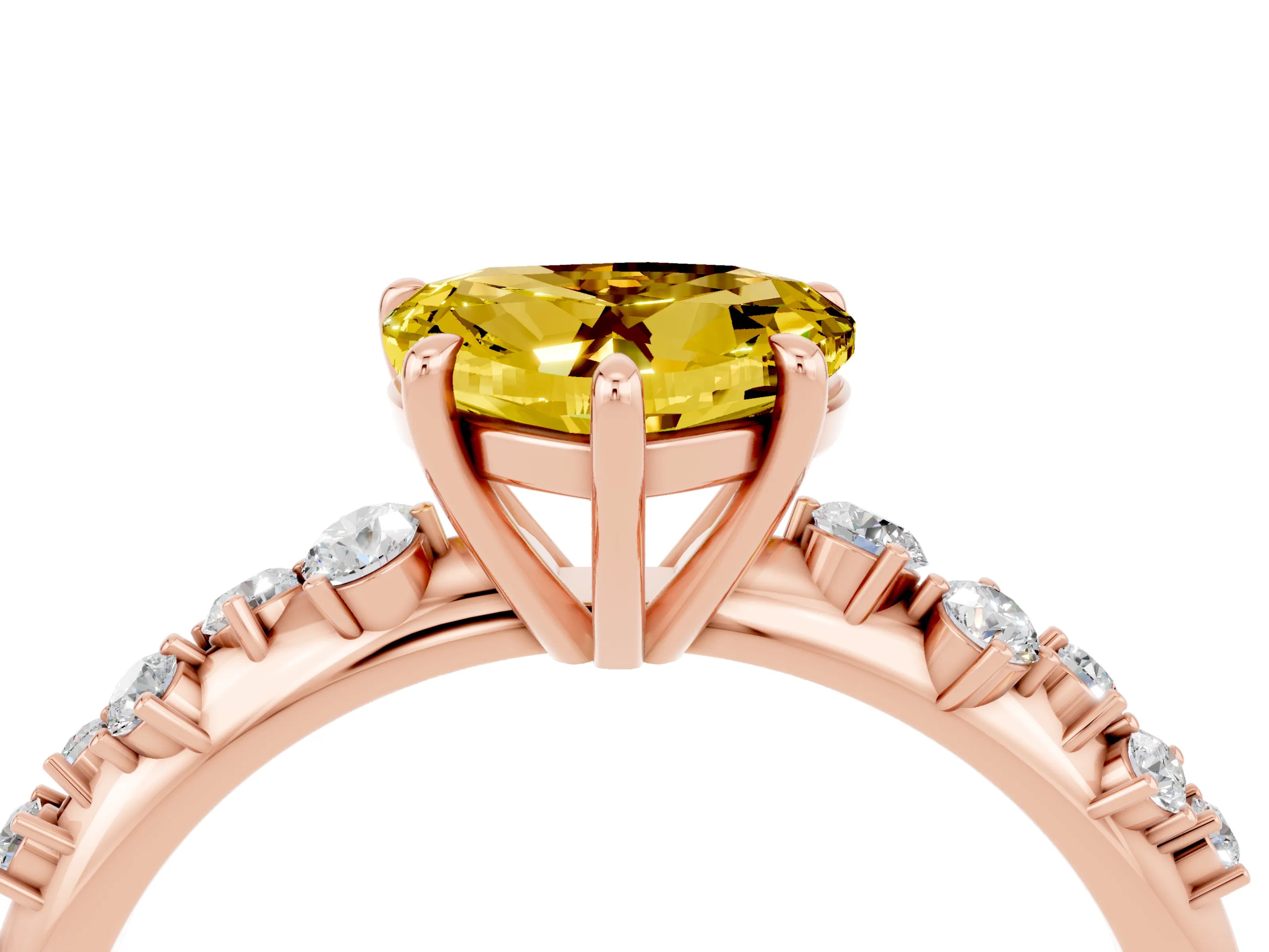 Rose gold Heart Cut Yellow Sapphire Cluster Side Stone Solitaire Ring with Prong Setting_52