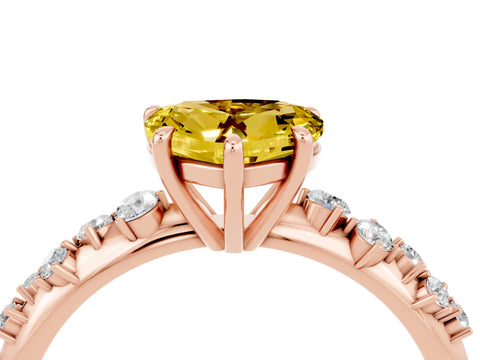 Rose gold Heart Cut Yellow Sapphire Cluster Side Stone Solitaire Ring with Prong Setting_52