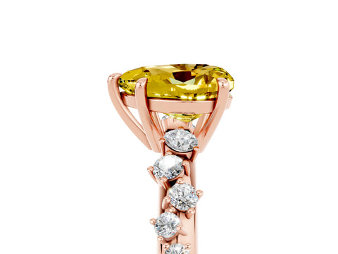 Rose gold Heart Cut Yellow Sapphire Cluster Side Stone Solitaire Ring with Prong Setting_53