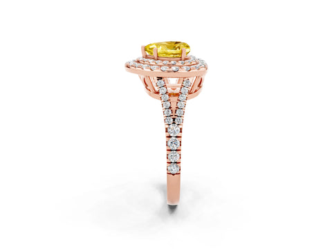 Rose gold Heart Cut Yellow Sapphire Double Halo Ring with Pavé Band and Prong Setting_14