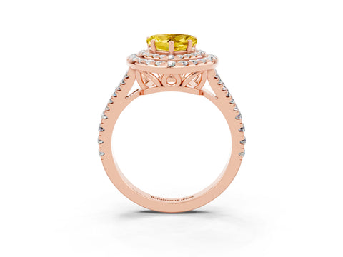 Rose gold Heart Cut Yellow Sapphire Double Halo Ring with Pavé Band and Prong Setting_15