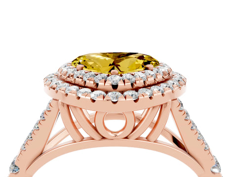 Rose gold Heart Cut Yellow Sapphire Double Halo Ring with Split Shank and Prong Setting_16