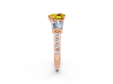 Rose gold Heart Cut Yellow Sapphire Engagement Ring with Baguette Side Stones and Channel Set Band_2