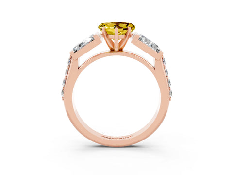 Rose gold Heart Cut Yellow Sapphire Engagement Ring with Baguette Side Stones and Channel Set Band_3
