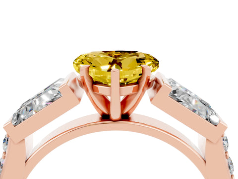 Rose gold Heart Cut Yellow Sapphire Engagement Ring with Baguette Side Stones and Channel Set Band_4