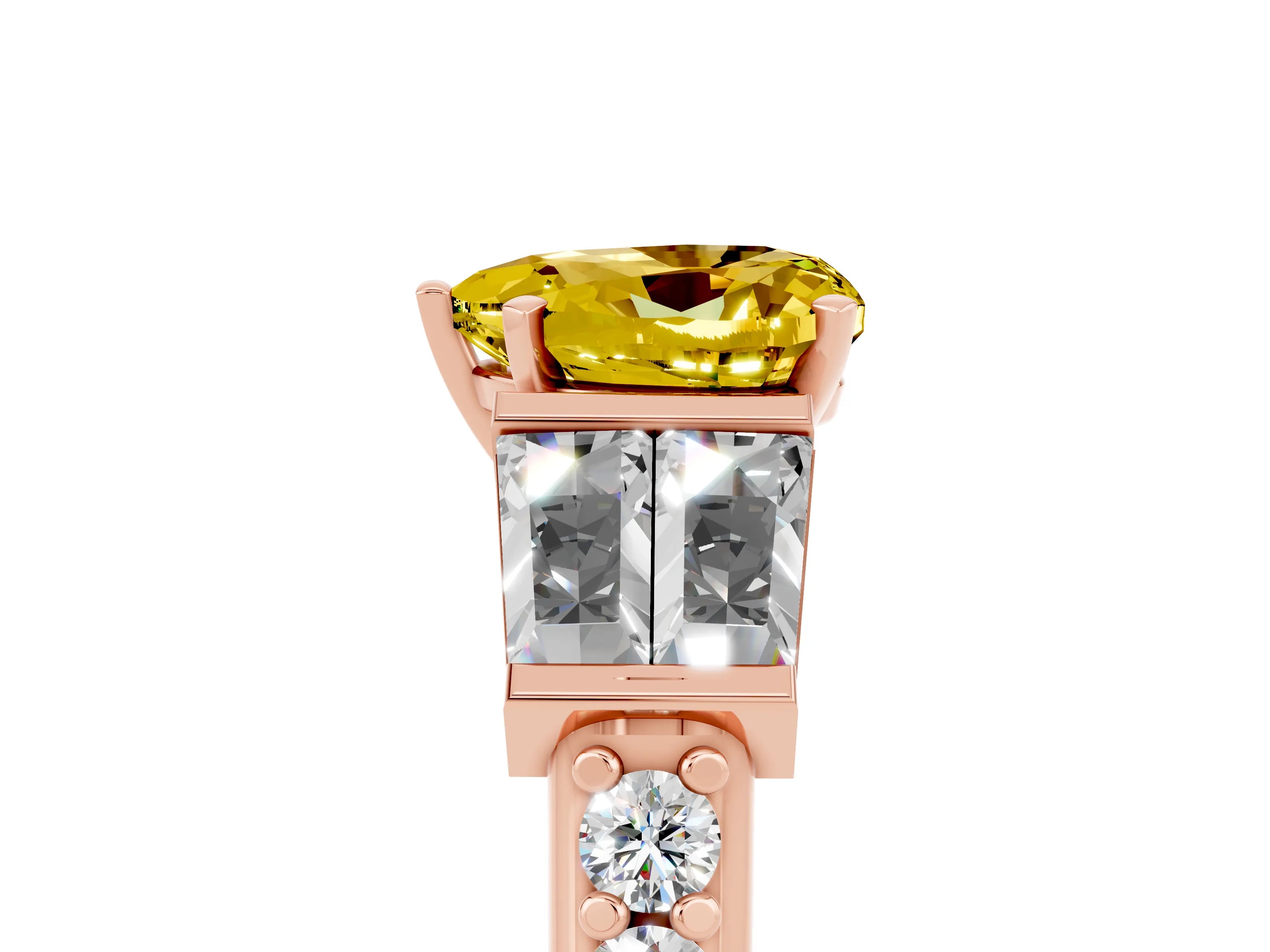 Rose gold Heart Cut Yellow Sapphire Engagement Ring with Baguette Side Stones and Channel Set Band_5